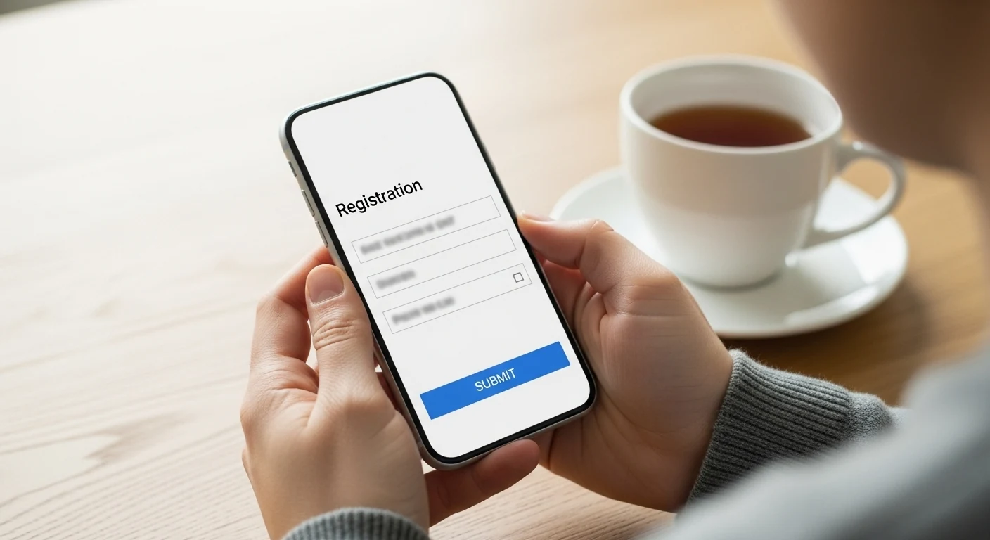 Persoon vult registratieformulier in op een smartphone