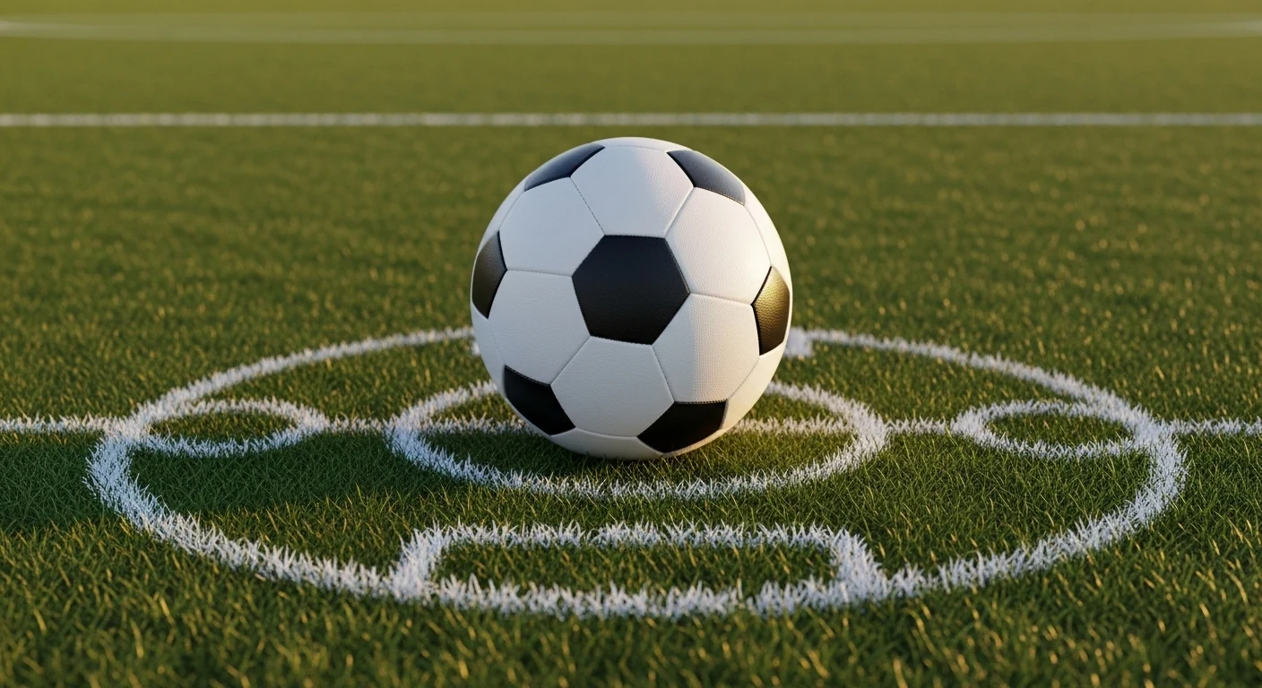 Voetbal op grasveld met tactische lijnen eromheen