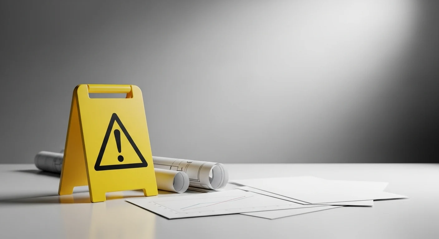 Waarschuwingsbord met uitroepteken op bureau