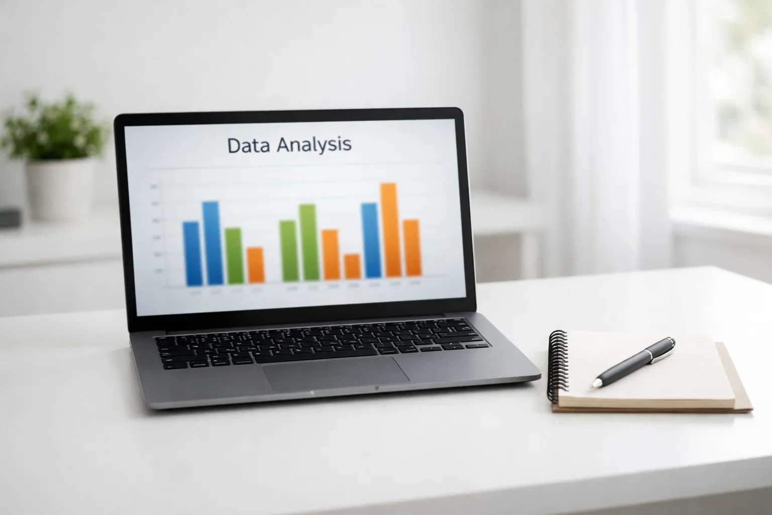 Laptop met eenvoudige staafdiagram op scherm
