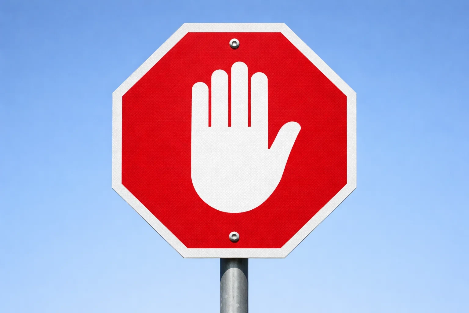 Rood waarschuwingsbord met stophand symbool