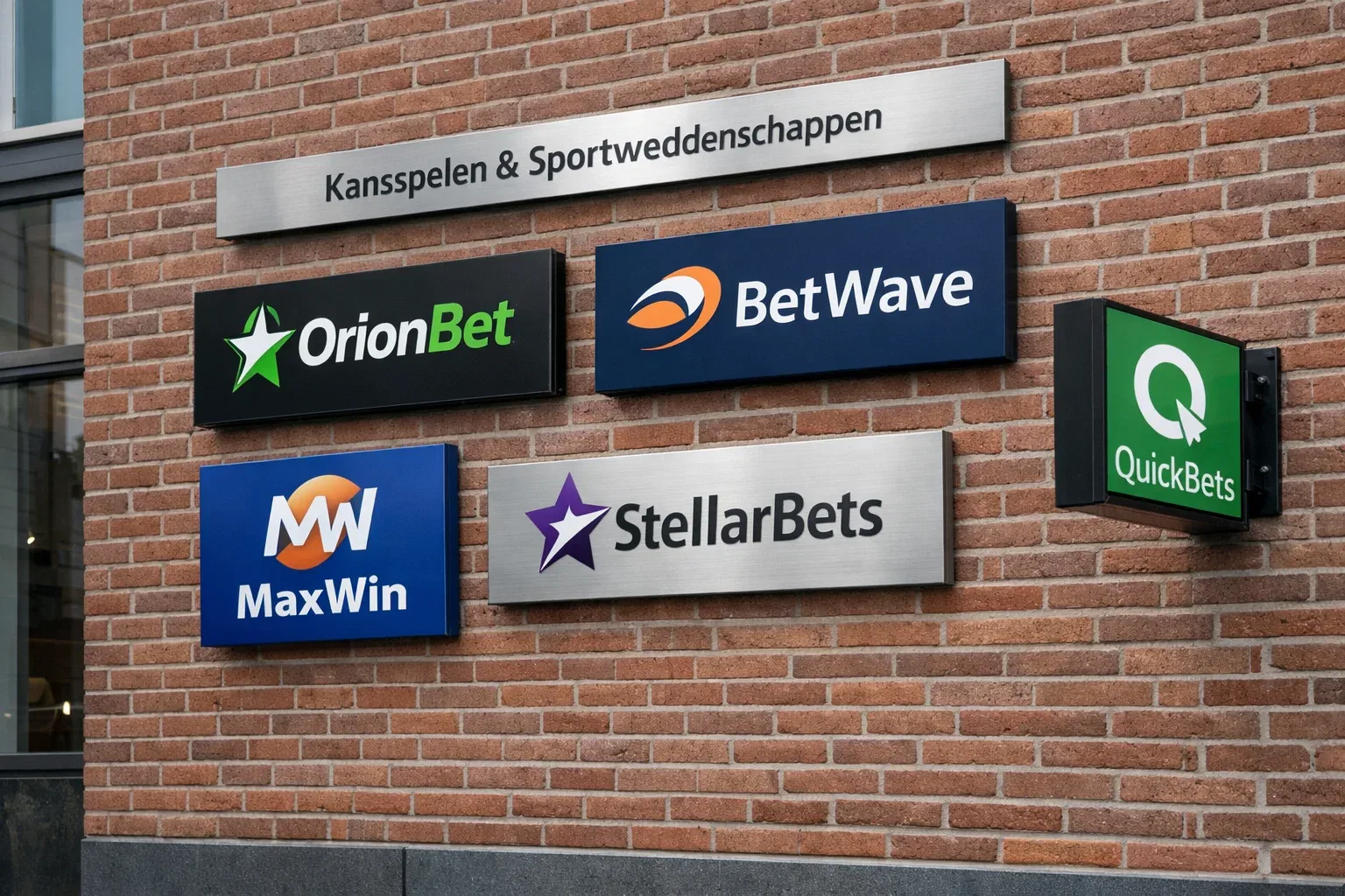 Rij herkenbare logo borden van Nederlandse bedrijven