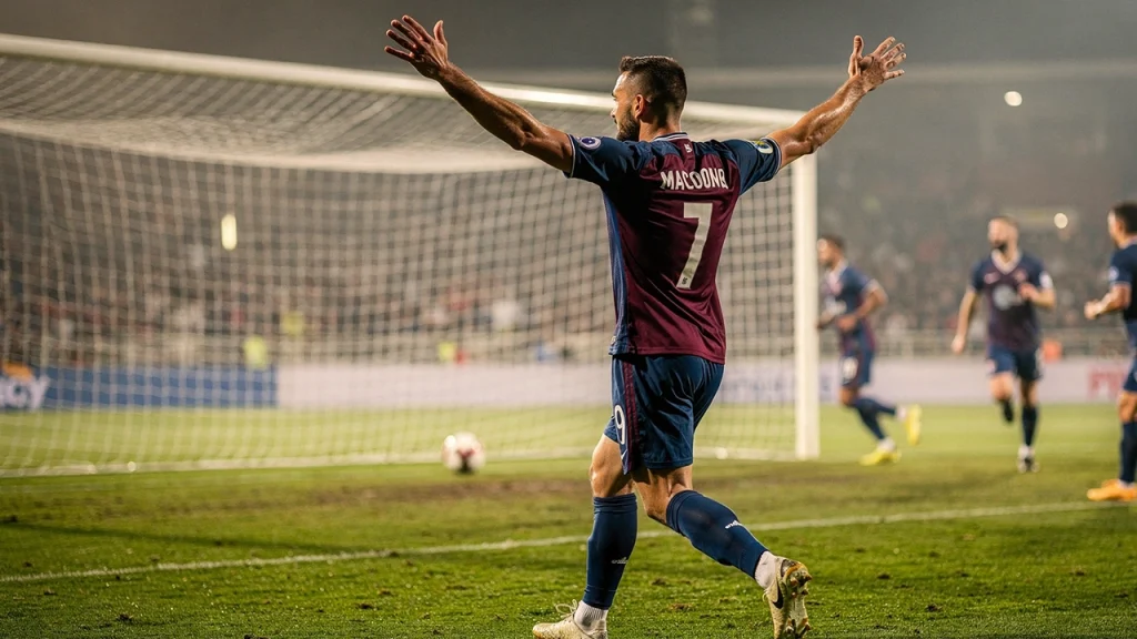 Voetbalspeler viert doelpunt als eerste scorer