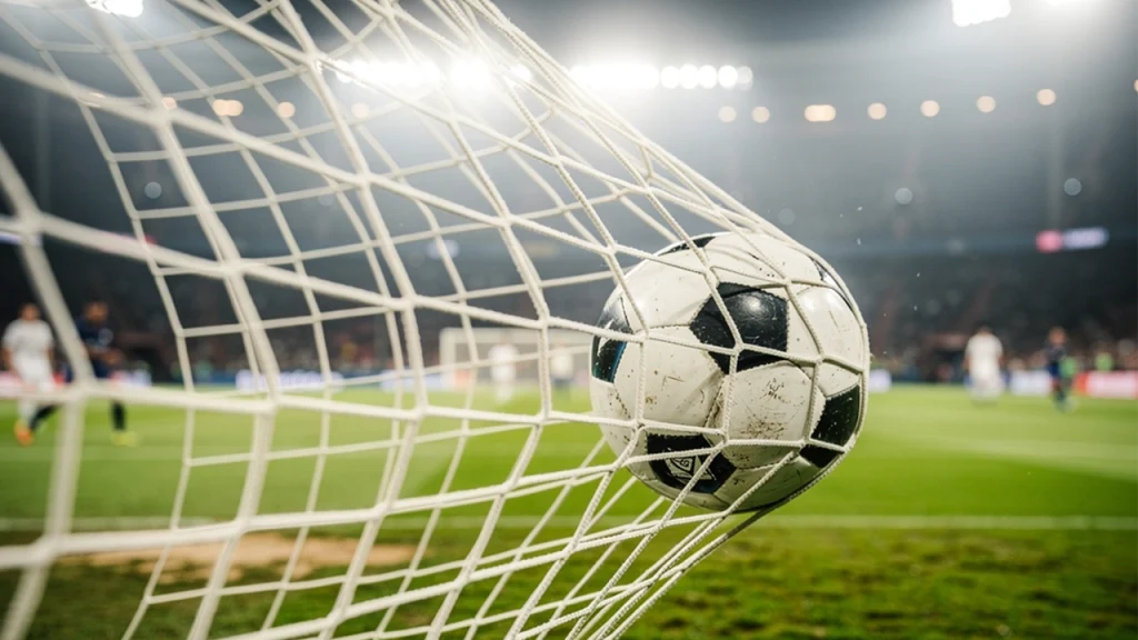 Voetbal in het net met doelpuntenteller