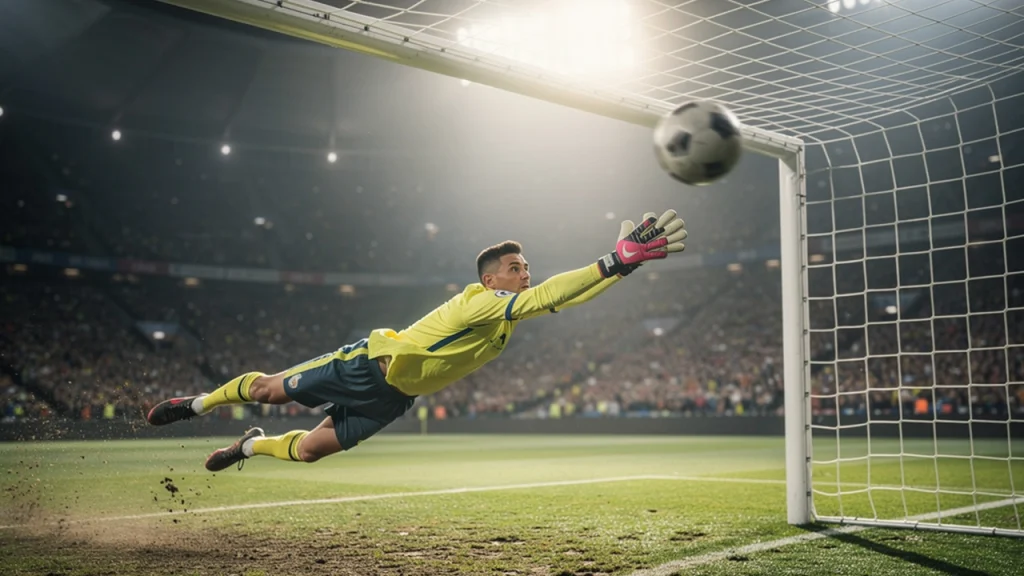 Keeper duikt naar de bal tijdens penalty - risk-free wedden op voetbal